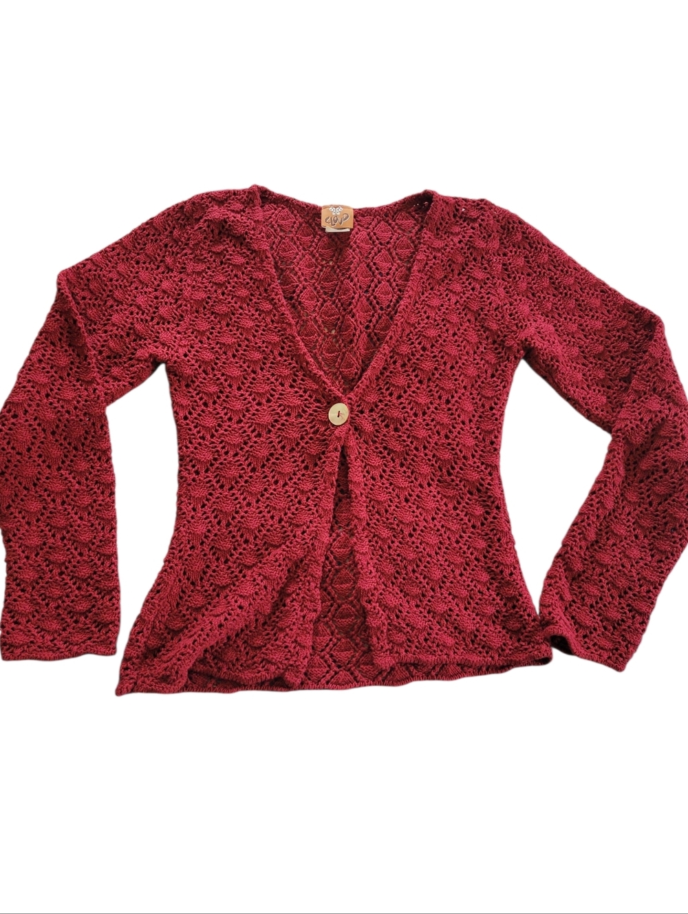 Vintage Burgundy Crochet Cardigan Top Size Small